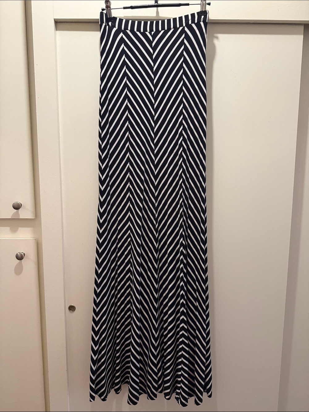 Chevron Stripe Black and White Maxi Skirt
